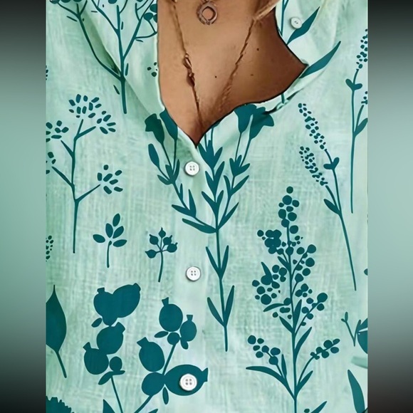 Boho floral print button down casual top - Picture 11 of 15